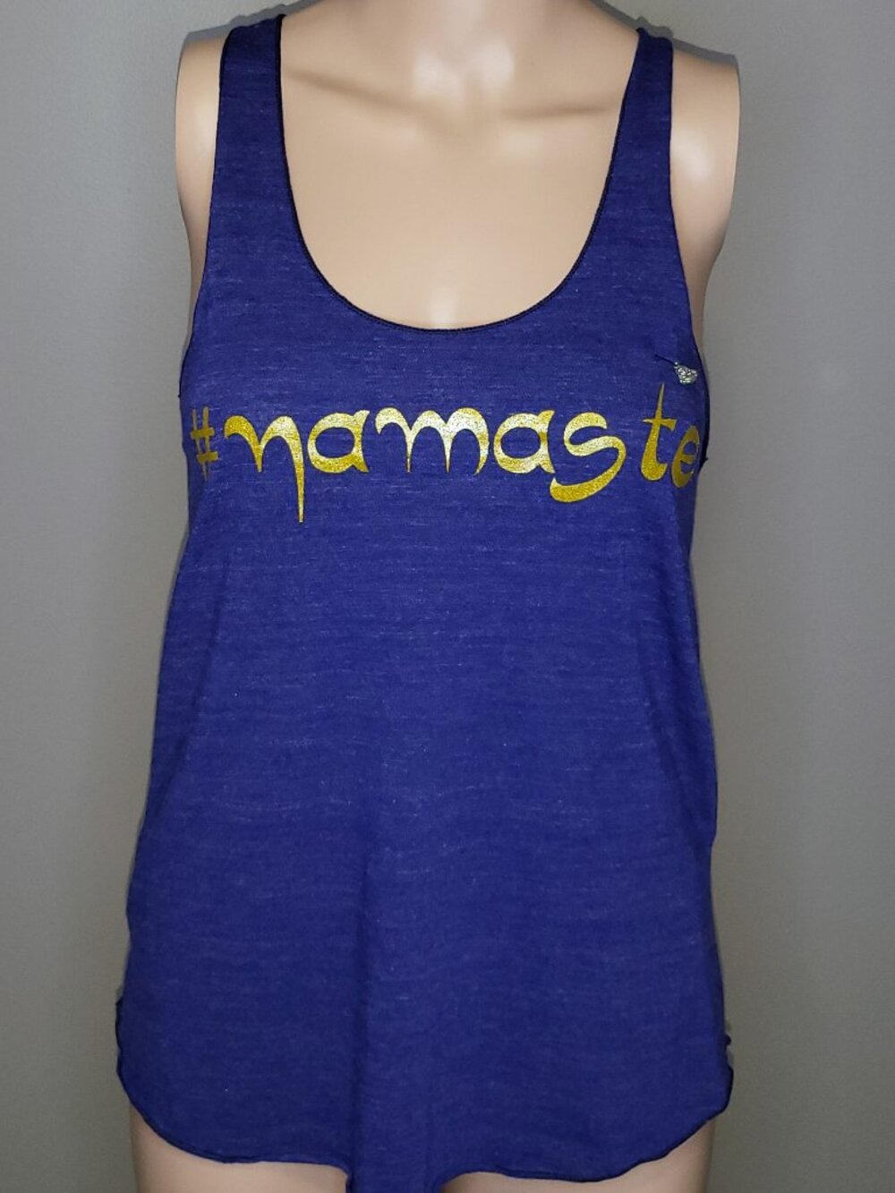 American Apparel Buddhaful Namaste Blue Yoga Racerback Tank Top M